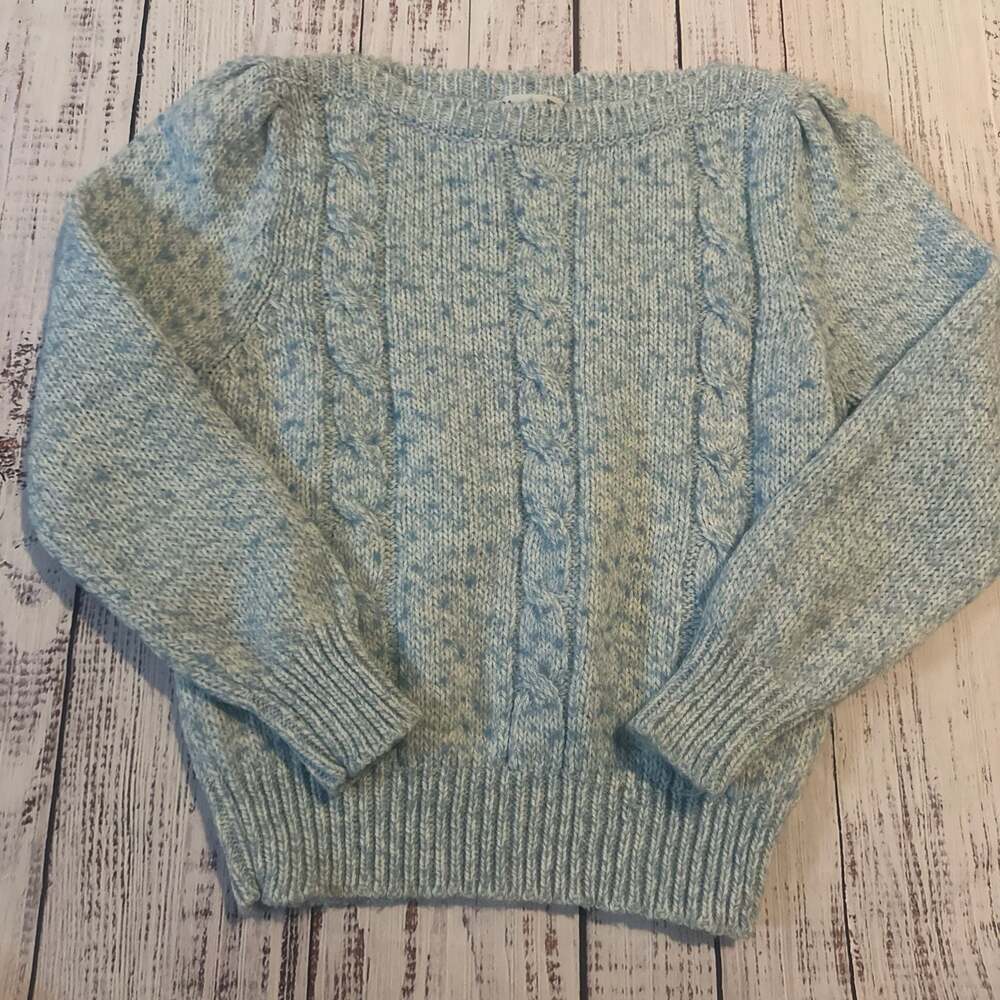 Vintage Hunter's Glen Blue Cable Knit Wool Blend Puffed Shoulder y2k Sweater- M